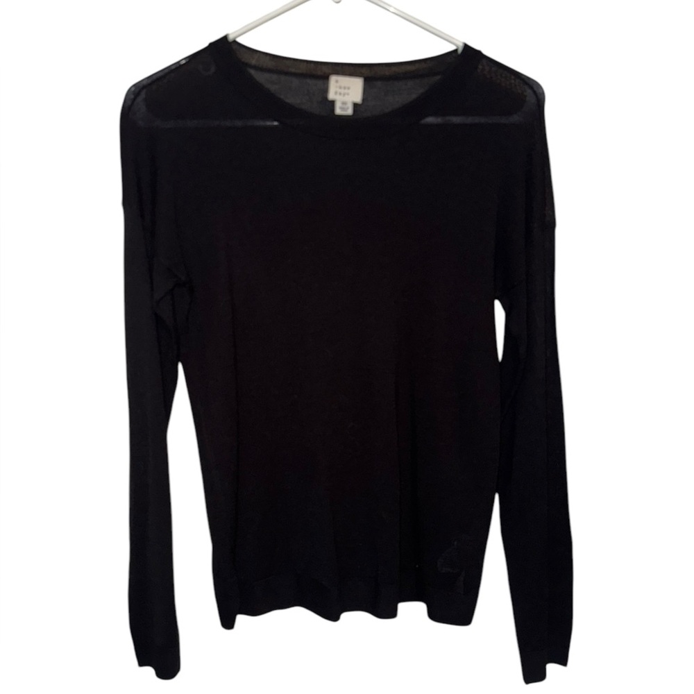 Women’s—A New Day Black Long Sleeve Round Neck Semi Sheer Shirt. Size X-Small. - Picture 2 of 8